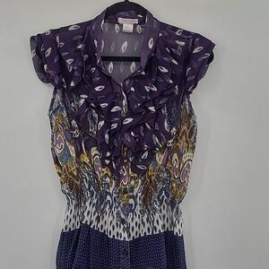 3 For$20 Romeo & Juliet sheer button down top w/multi color design size S